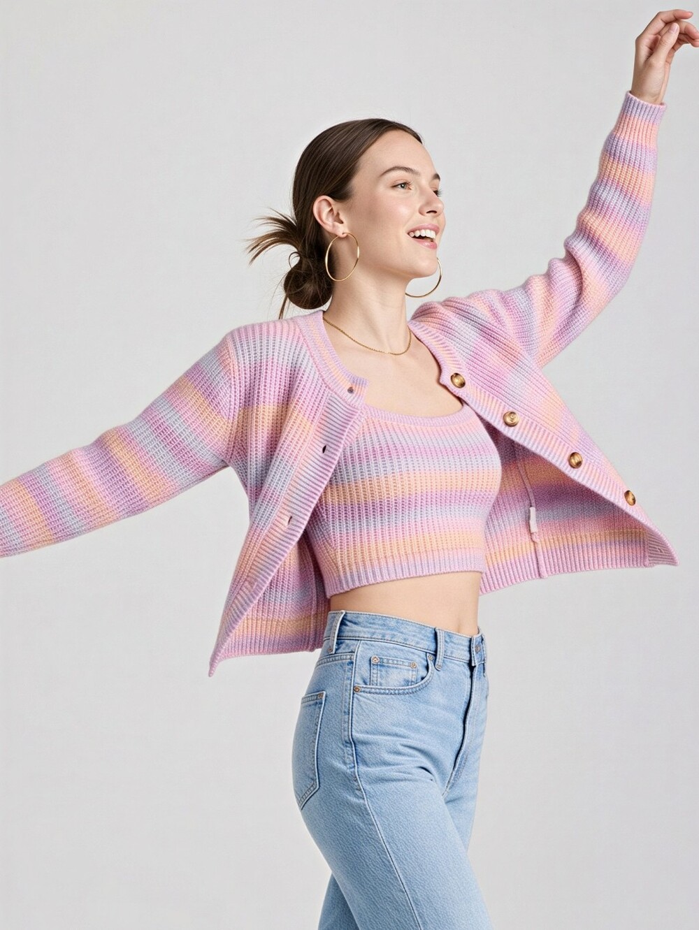 Mabelinda Pastel Striped Cardigan Set - Picture 3 of 11